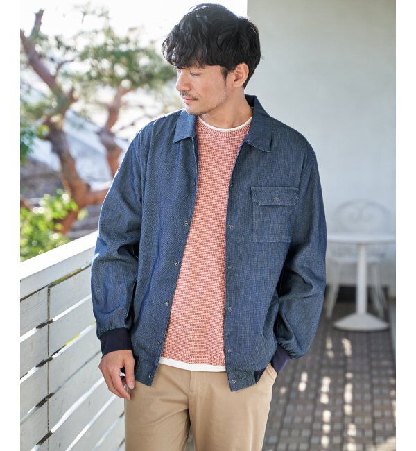 ikka「メッシュデニムシャルゾン」|ブルゾン・スタジャン|ネイビーブルー