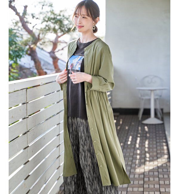 ikka「バンドカラーウエストドロストＯＰ」|ワンピース|