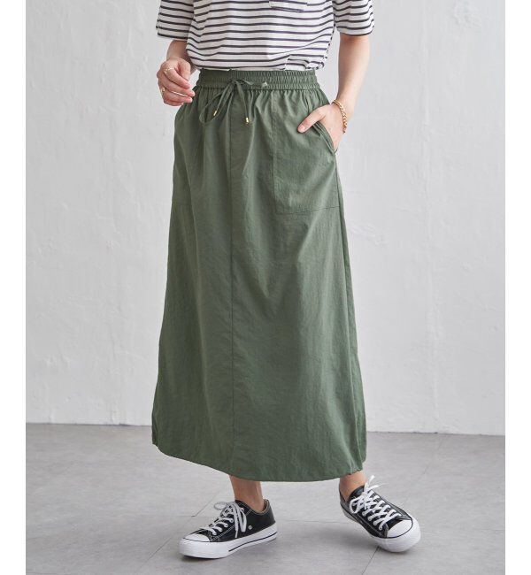 ikka「ドライテックチノベイカースカート」|スカート|オリーブ