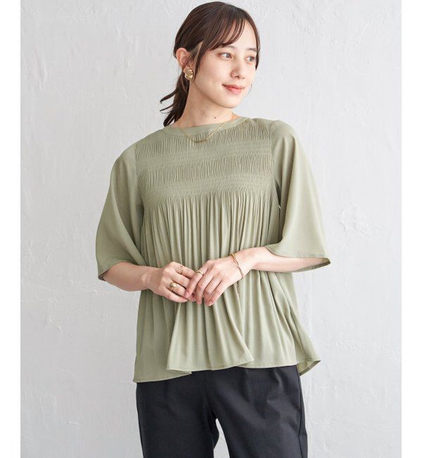 ikka「マジョリカ3段プリーツブラウス」|シャツ・ブラウス|ライトグリーン