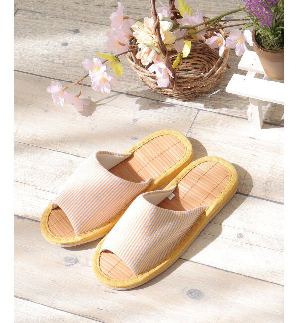 Lbc with Life「茶竹ストライプ柄スリッパ」|ルームシューズ|イエローケイ