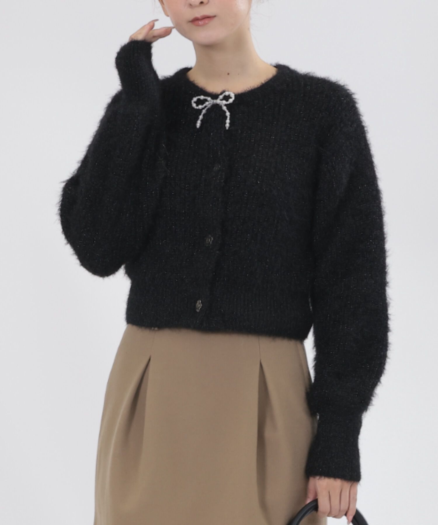 MARY QUANT「パールリボン カーディガン」|カーディガン|ブラック