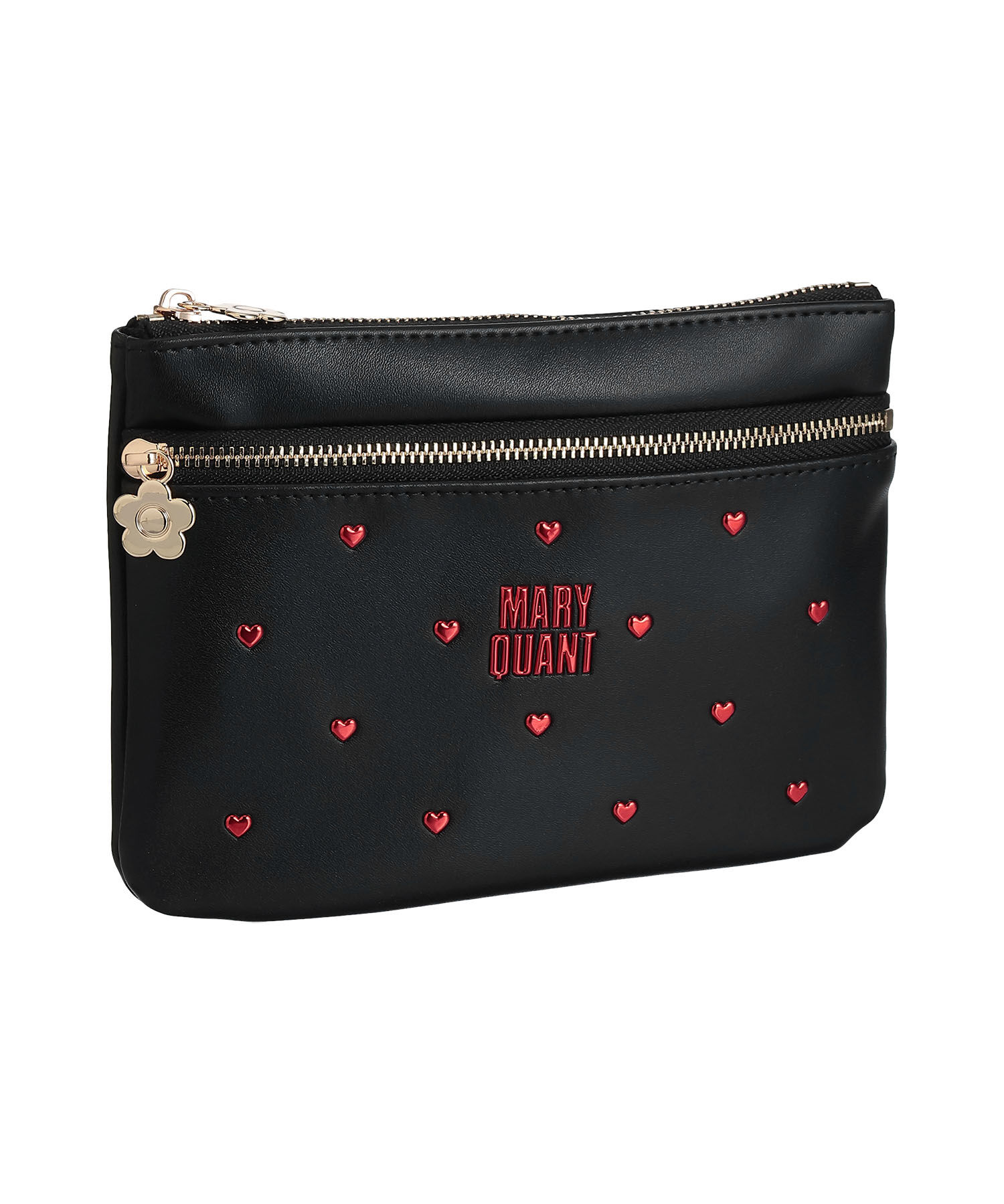 MARY QUANT「ハートフロート 2ファスナーポーチ」|ポーチ|ブラック