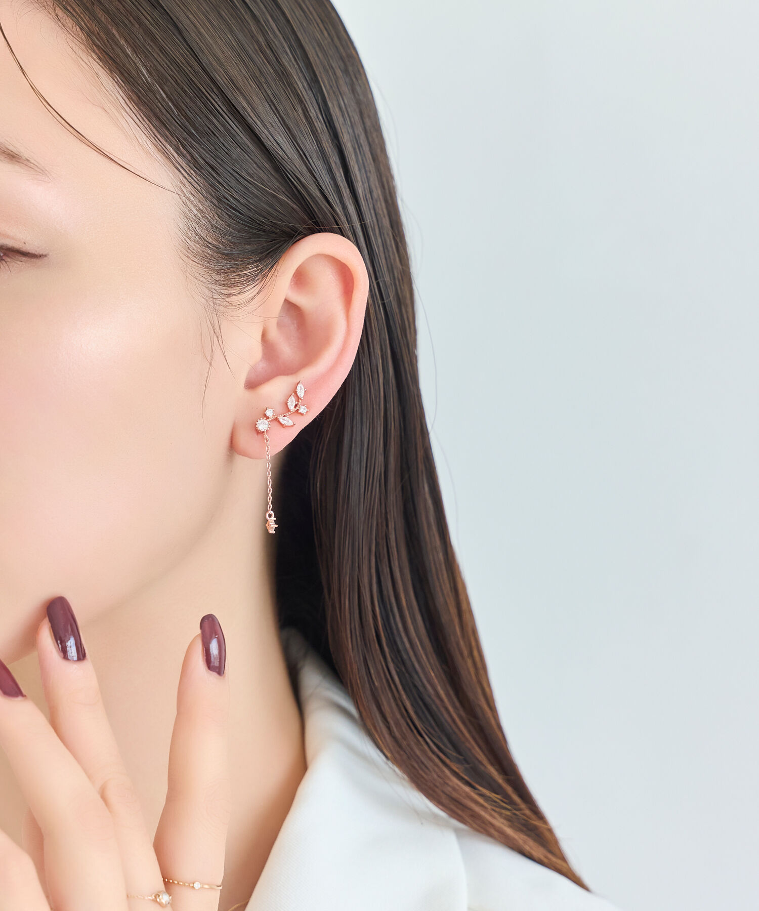 Phoebe「【シリーズ累計販売10000点突破！】2wayフラワリービジューピアス&イヤリング　ローズゴールド」|ピアス|