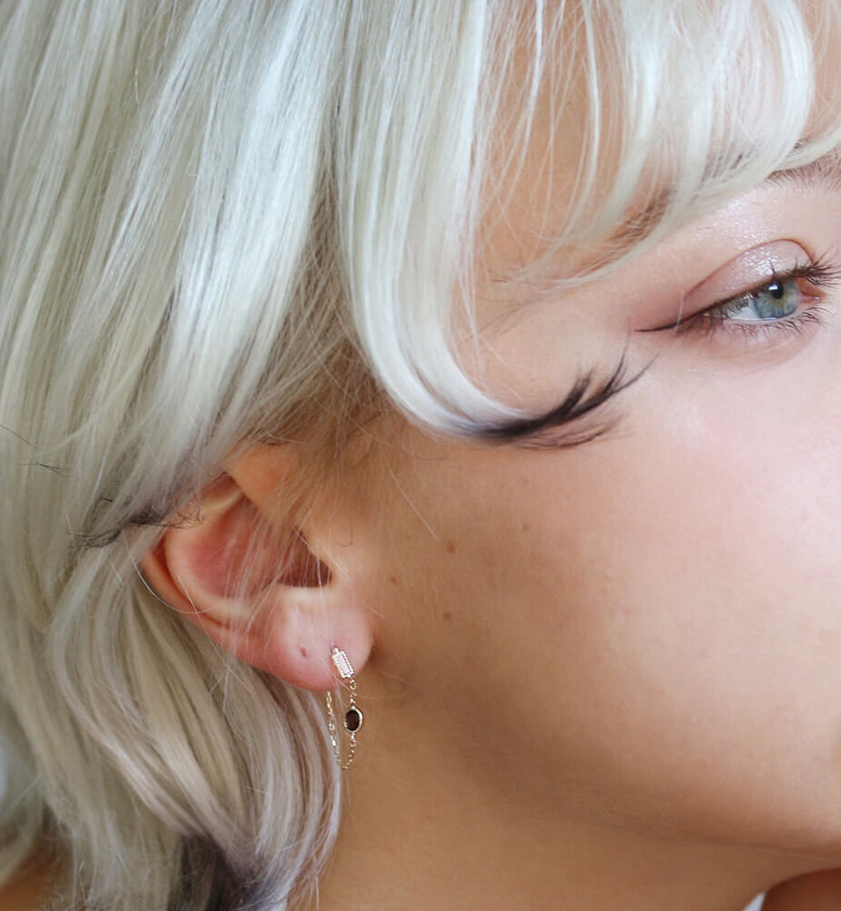  「シトリン / スモーキークォーツ チェーンフープ ピアス | K10YG」|ピアス|