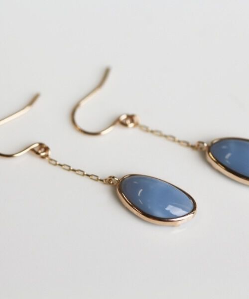  「カラーストーン フック ピアス | K10YG 〈ブルーオパール / ラブラドライト〉」|ピアス|