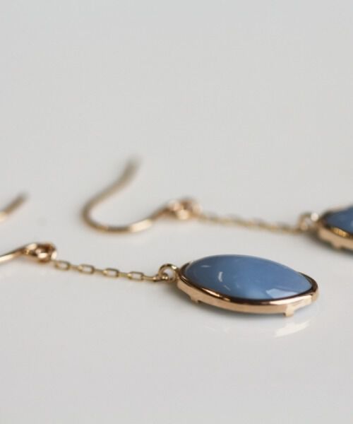  「カラーストーン フック ピアス | K10YG 〈ブルーオパール / ラブラドライト〉」|ピアス|