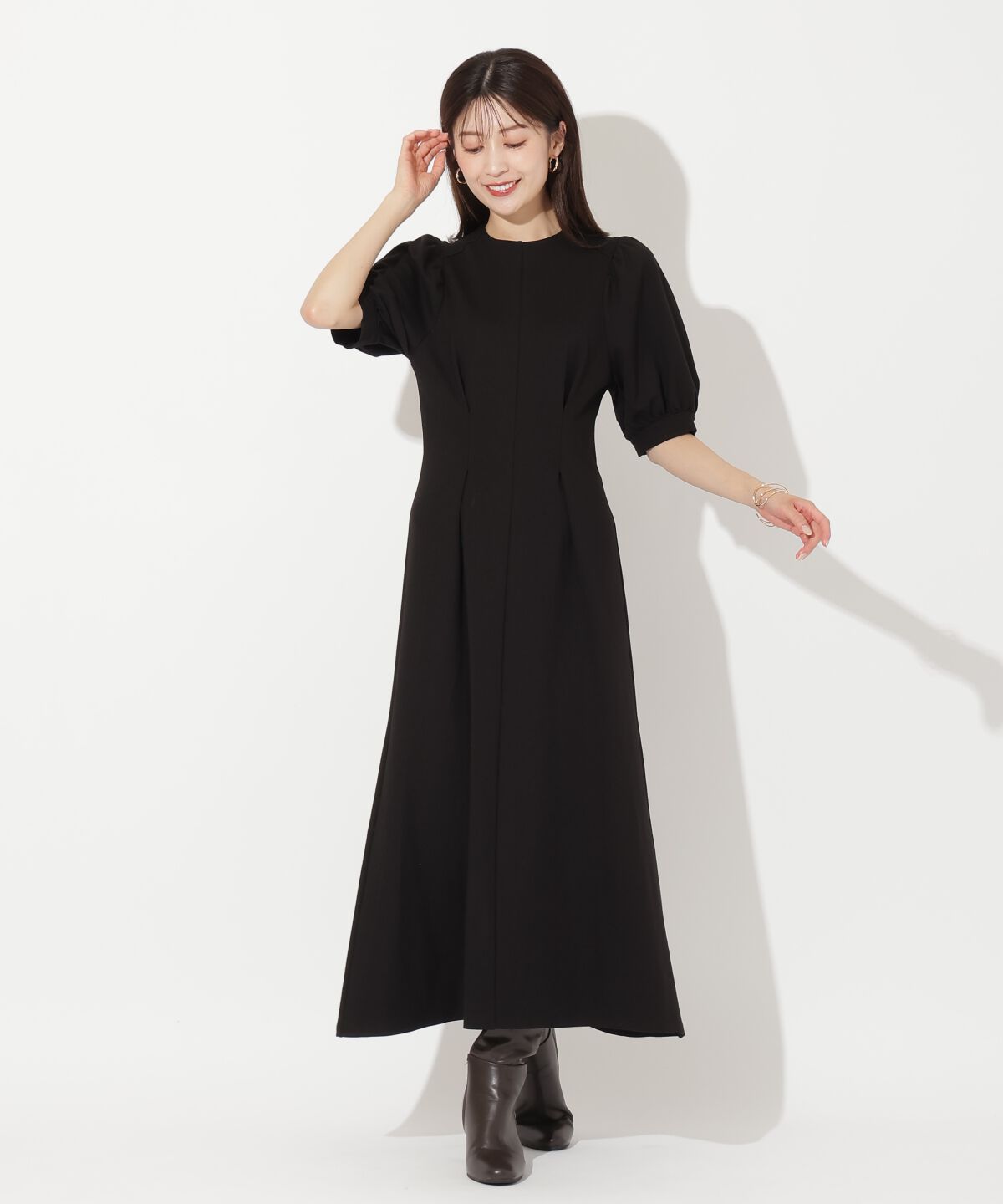 アンドクチュール「ポンチウエストタックワンピース」|ワンピース|