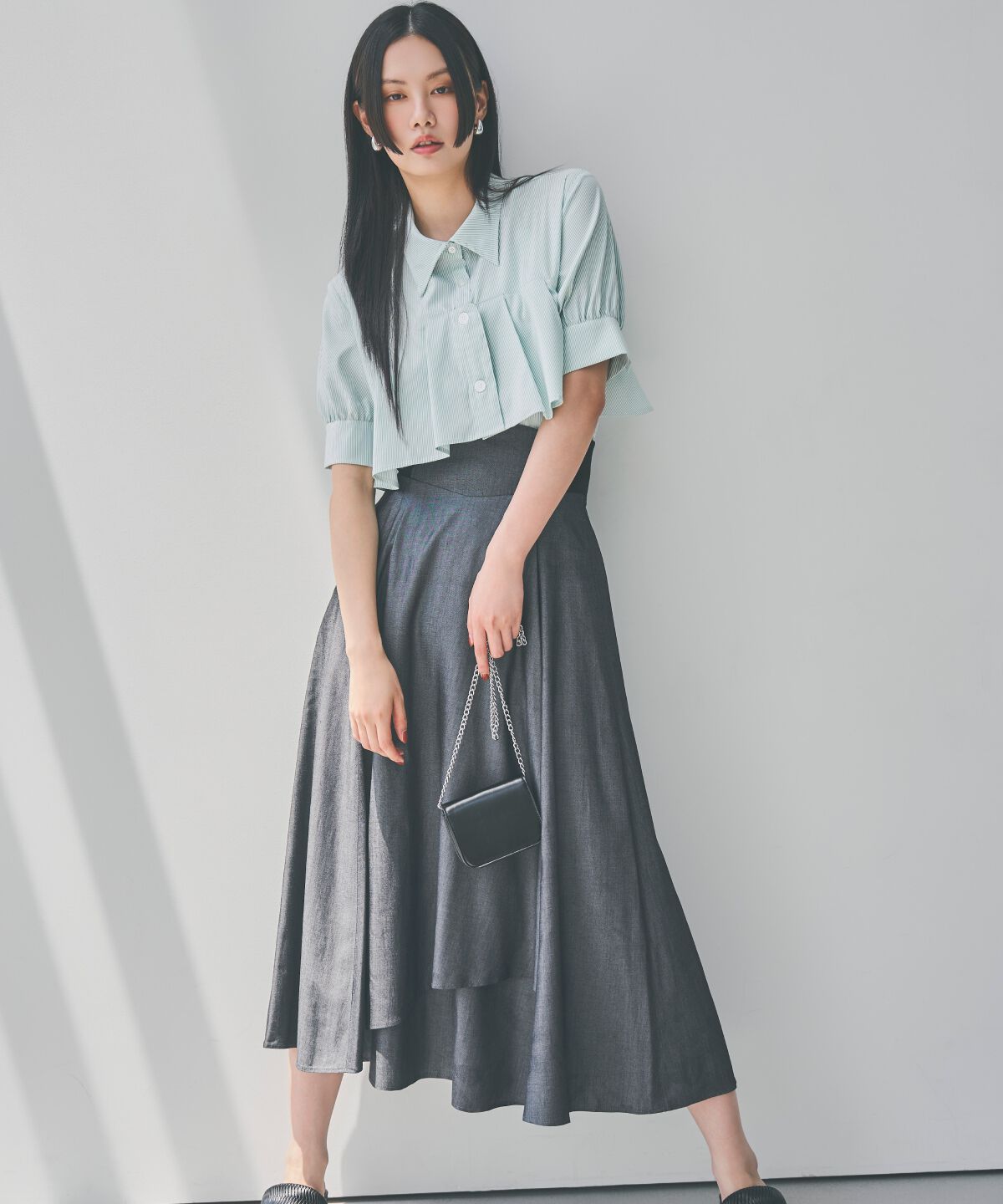 アンドクチュール「サイドリブシャンブレーデニムスカート」|スカート|ネイビー