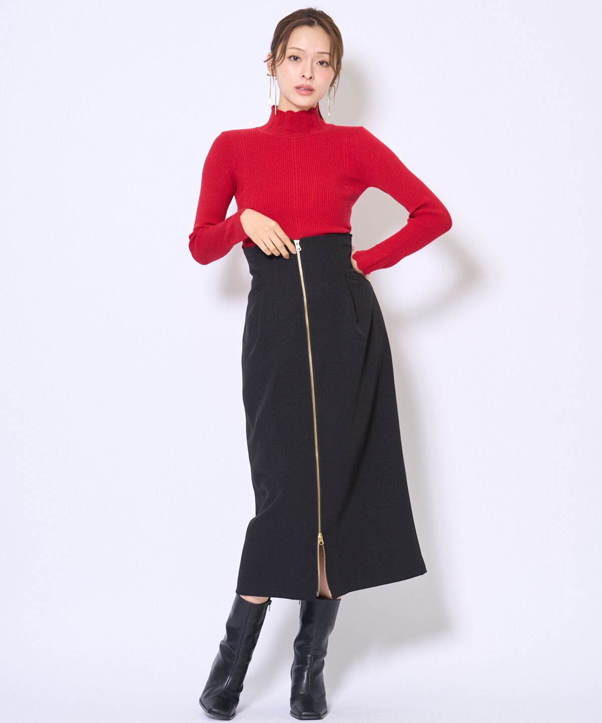 アンドクチュール「センターZIPスカート」|タイト|