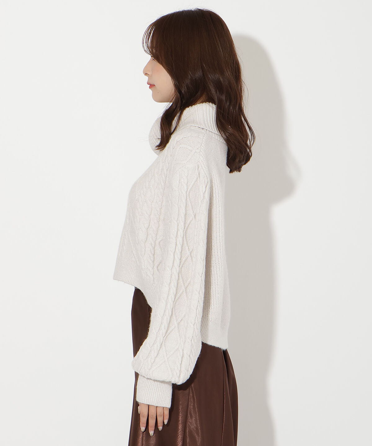 アンドクチュール「ラメケーブルタートルニットプルオーバー」|ニット・セーター|
