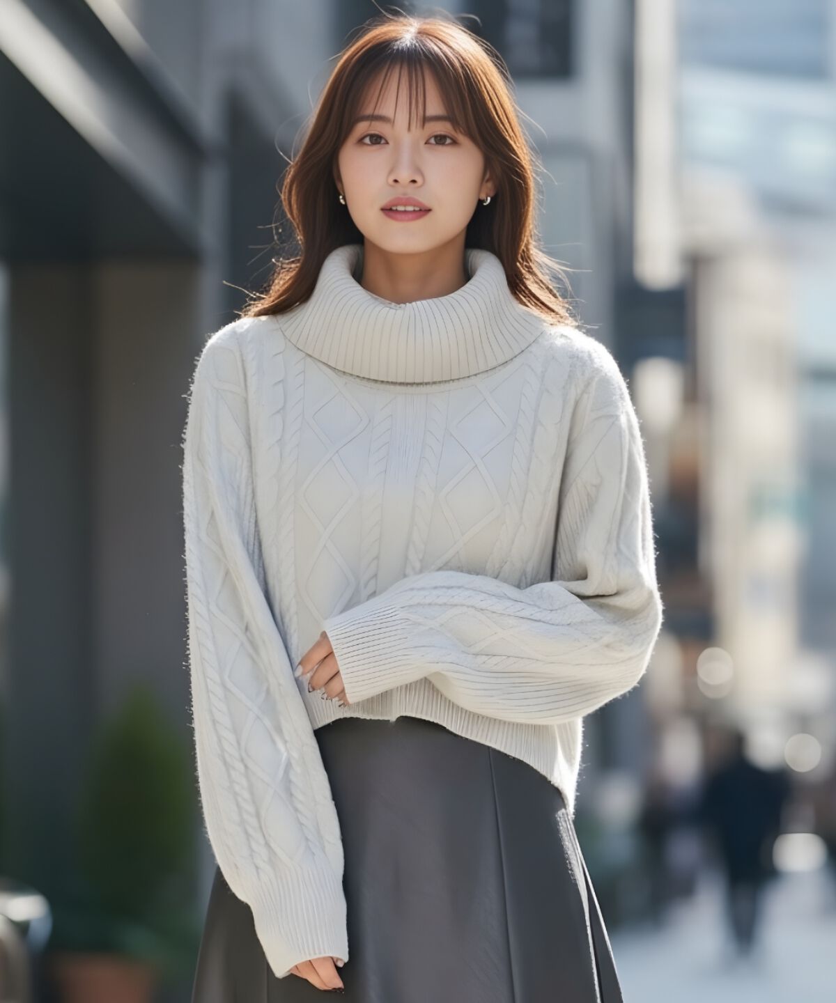 アンドクチュール「ラメケーブルタートルニットプルオーバー」|ニット・セーター|ライトグレー