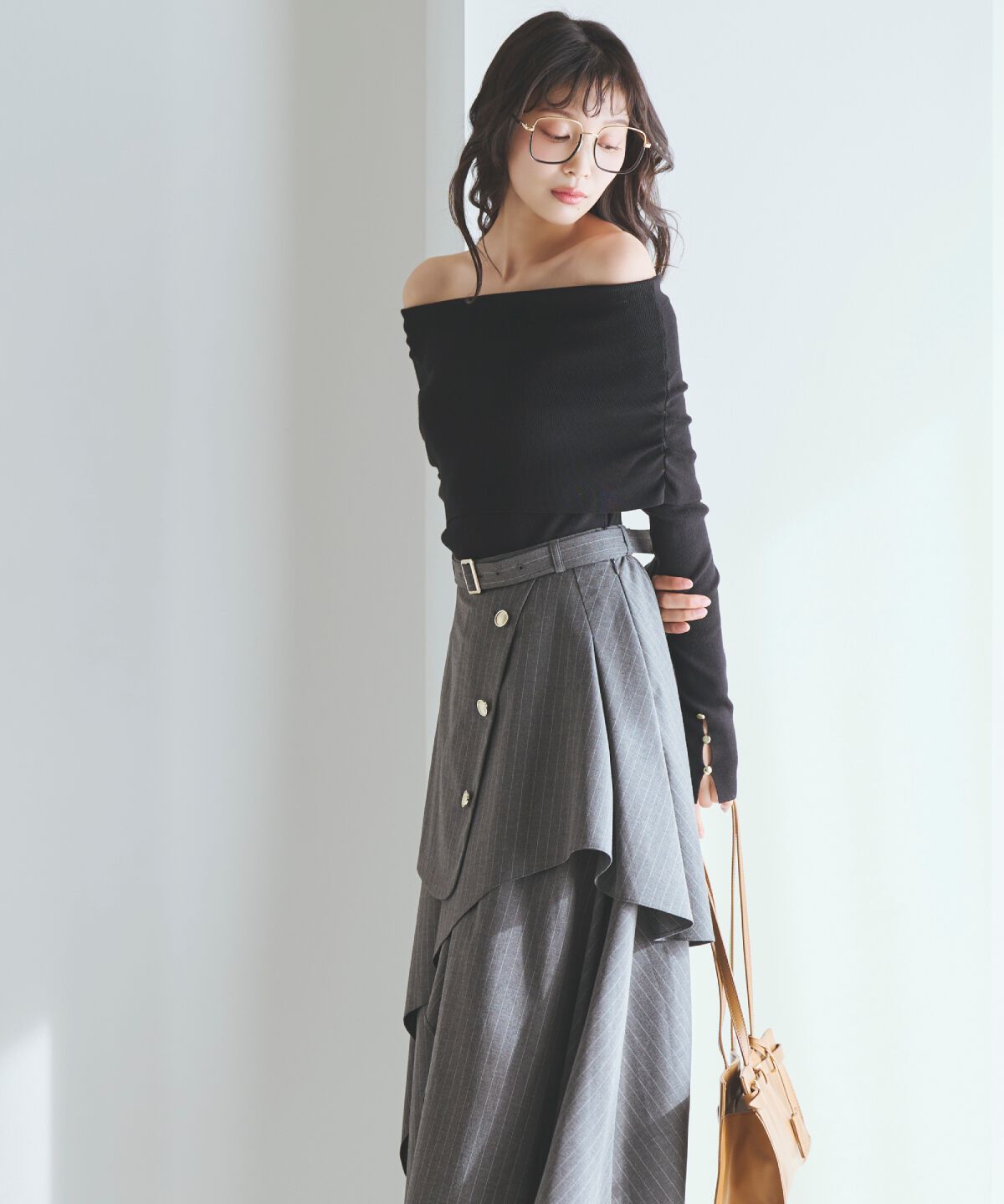 アンドクチュール「ベルト付きレイヤードデザインフレアスカート」|フレア|