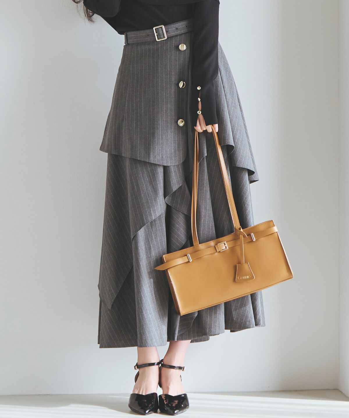 アンドクチュール「ベルト付きレイヤードデザインフレアスカート」|フレア|