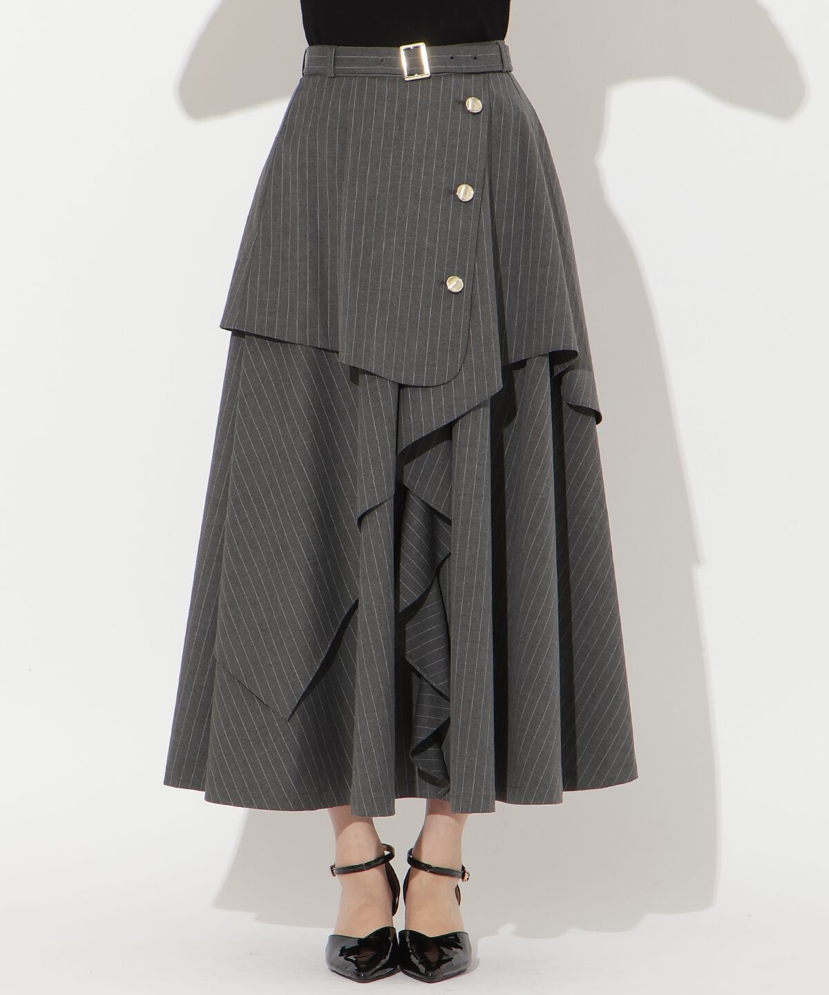 アンドクチュール「ベルト付きレイヤードデザインフレアスカート」|フレア|