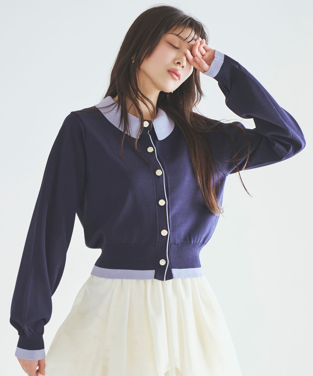 アンドクチュール「配色レイヤードライクニットカーディガン」|カーディガン|