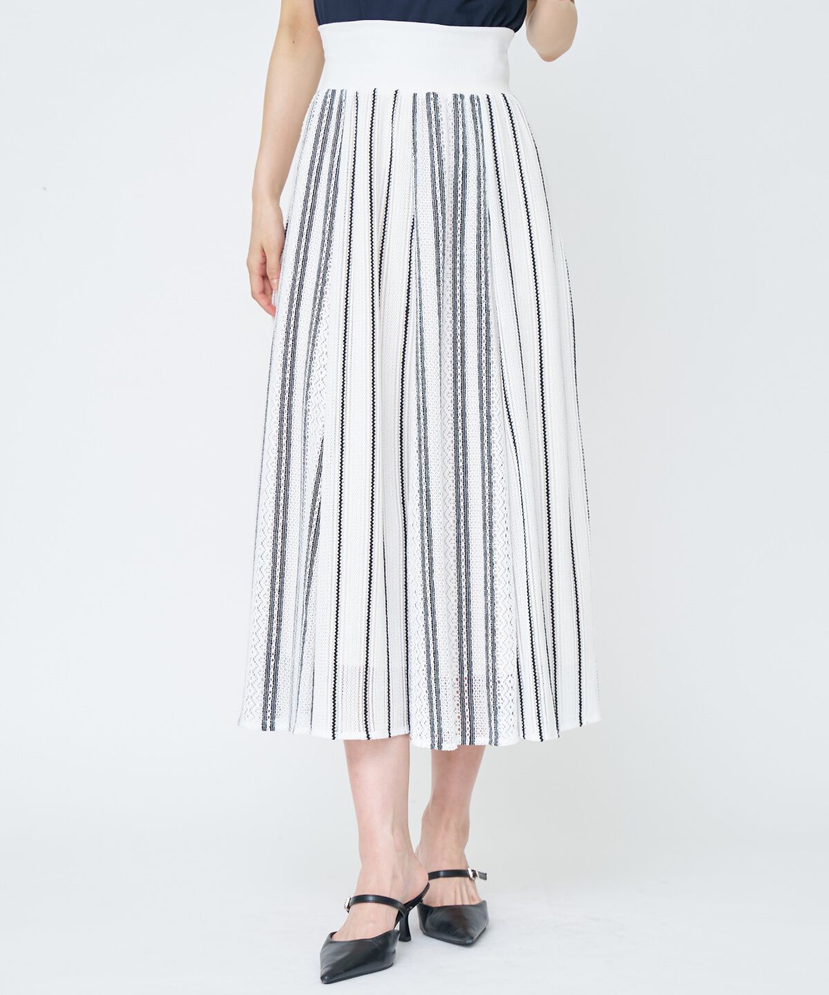 アンドクチュール「ラッセルストライプロングスカート」|フレア|