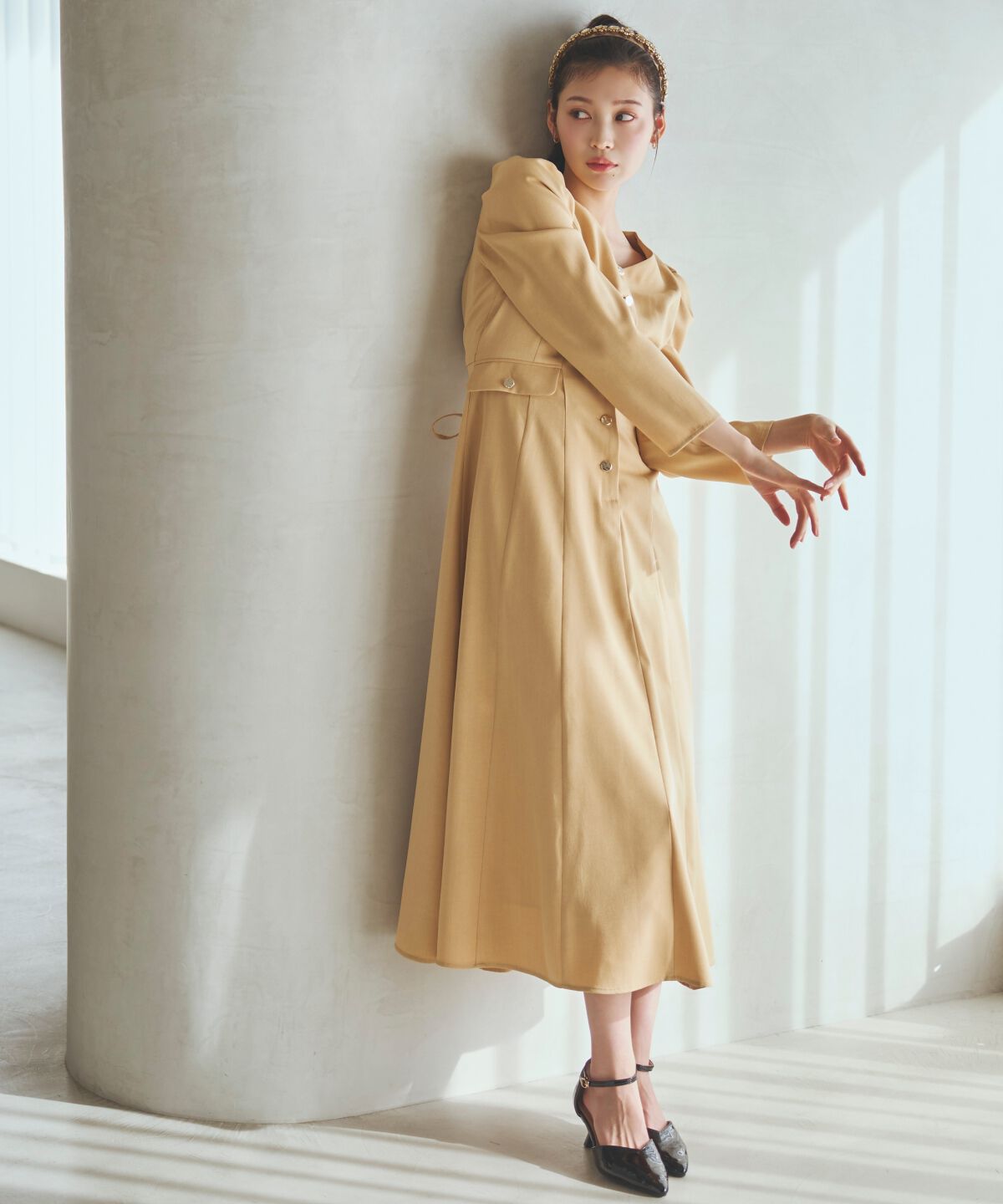 アンドクチュール「Vネックパフスリーブワンピース」|ワンピース|