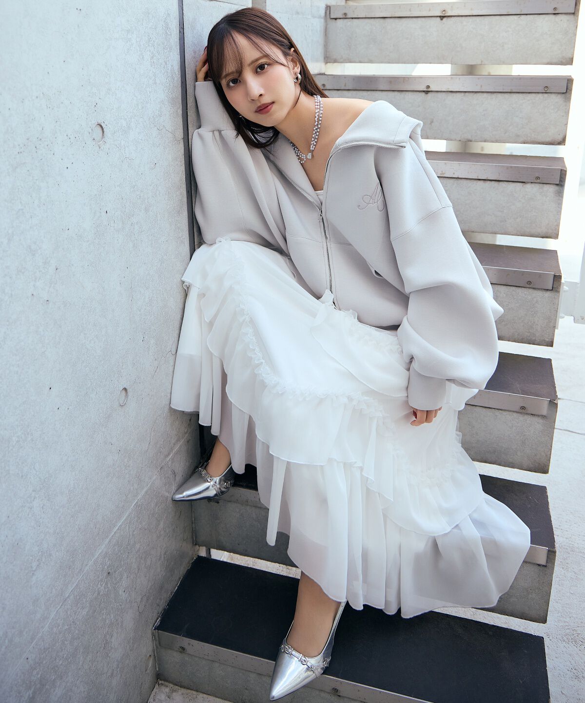 アンドクチュール「ティアードチュールスカート」|フレア|