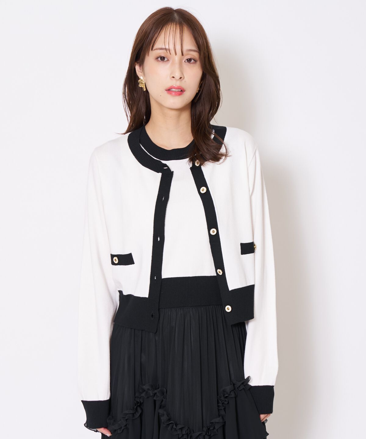 アンドクチュール「バイカラーニットアンサンブル」|カーディガン|