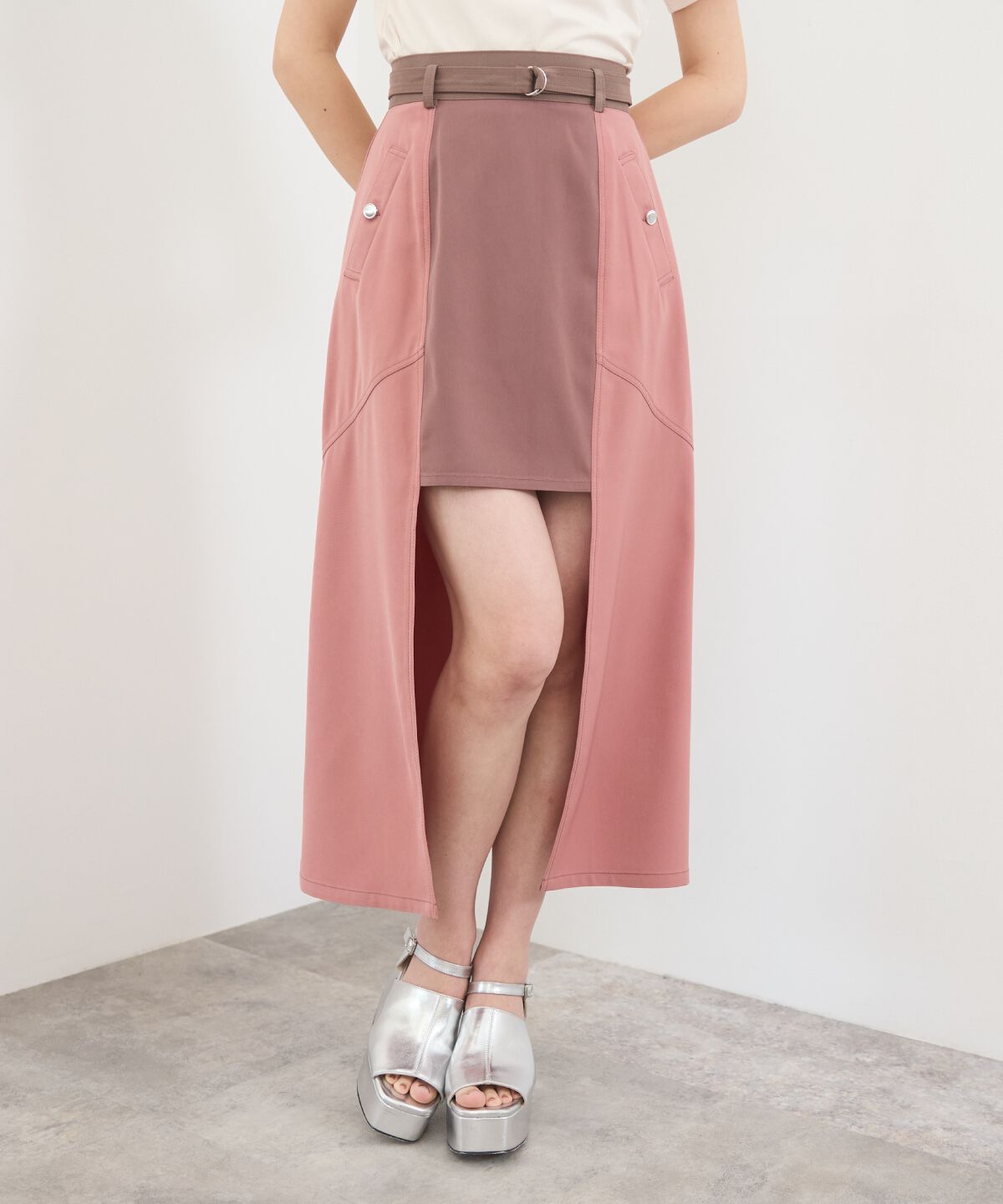 REDYAZEL「バイカラーパネルロングスカート」|台形|