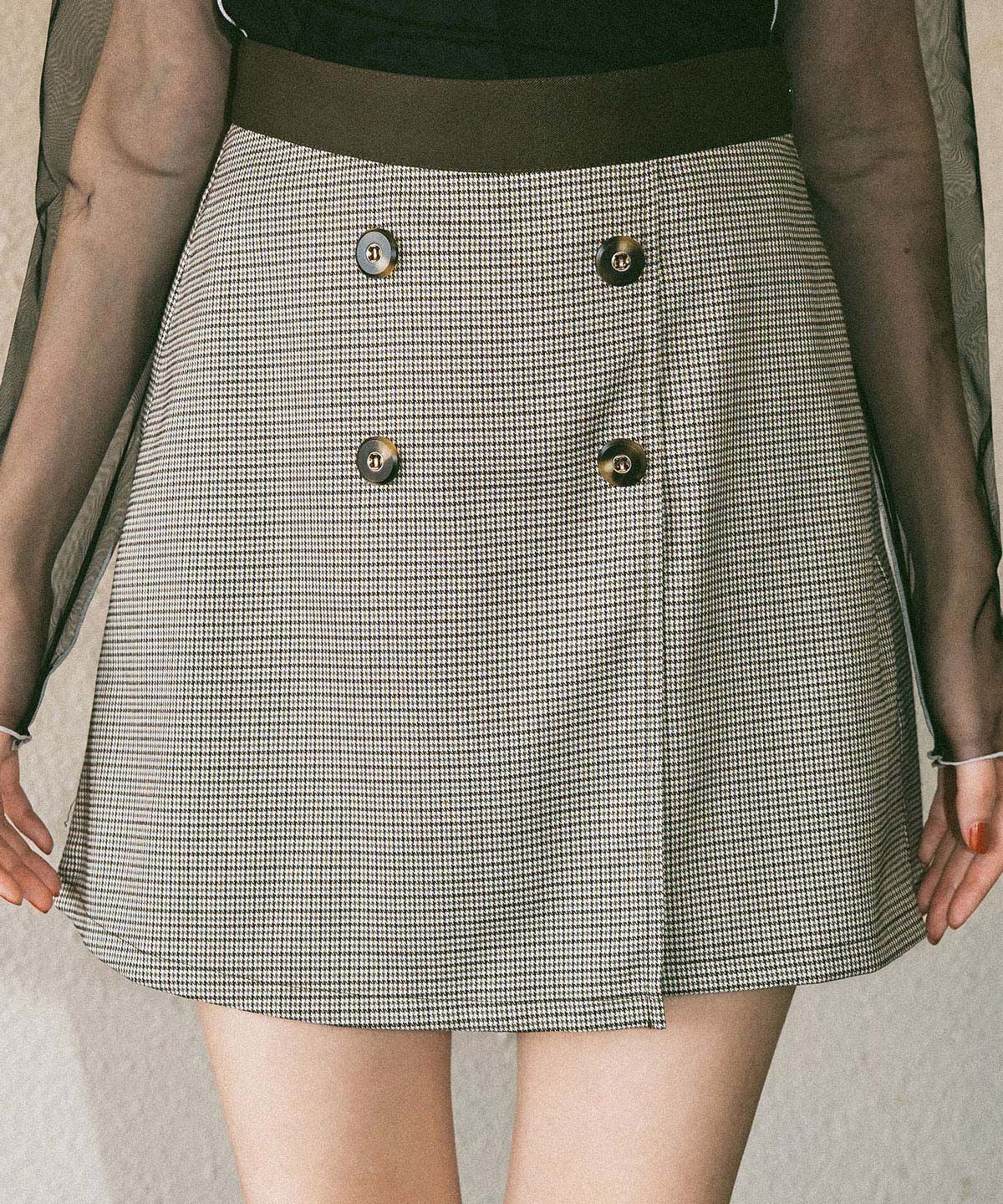 REDYAZEL「グレンチェックミニラップスカートライクショートパンツ」|台形|