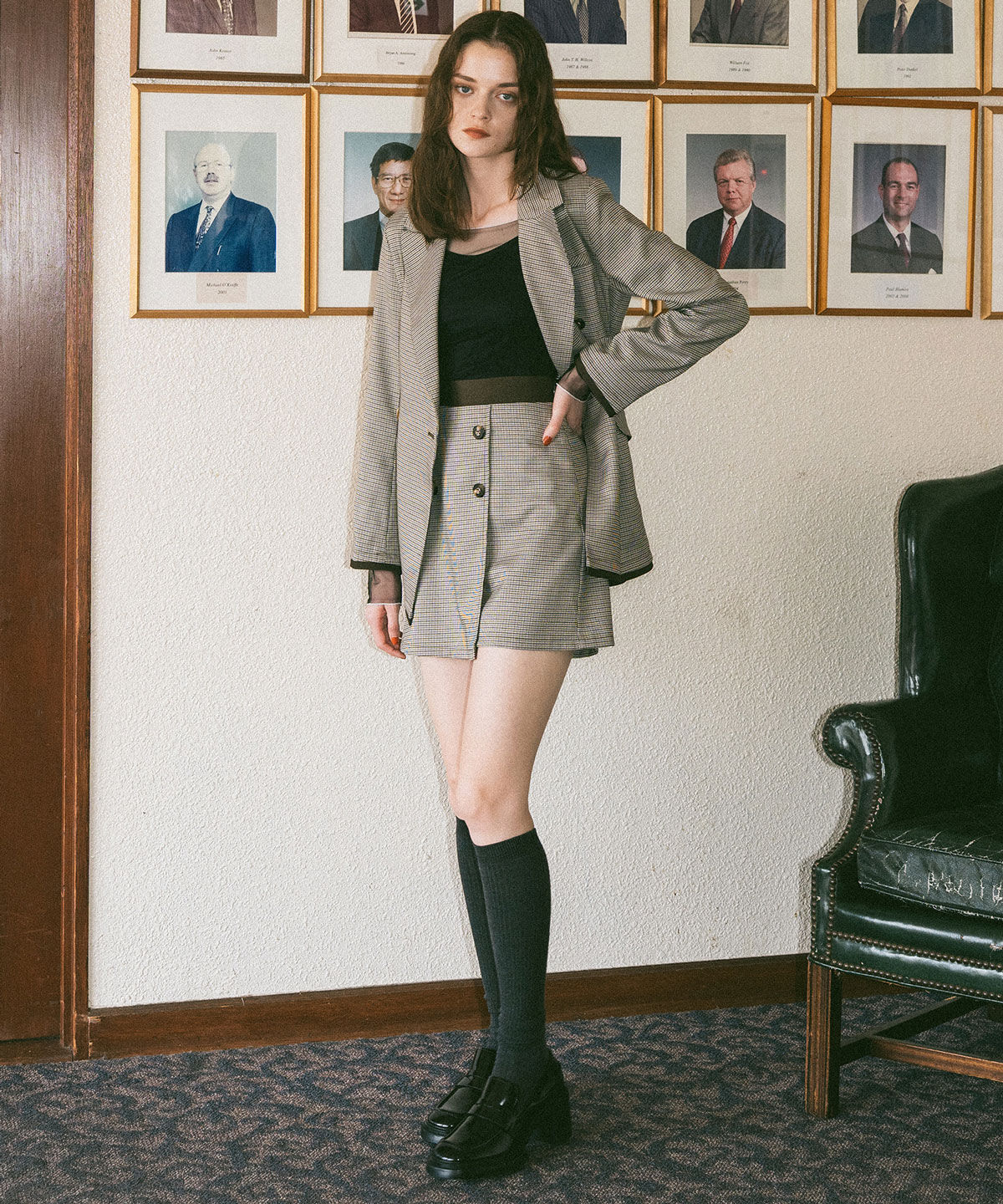 REDYAZEL「グレンチェックミニラップスカートライクショートパンツ」|台形|