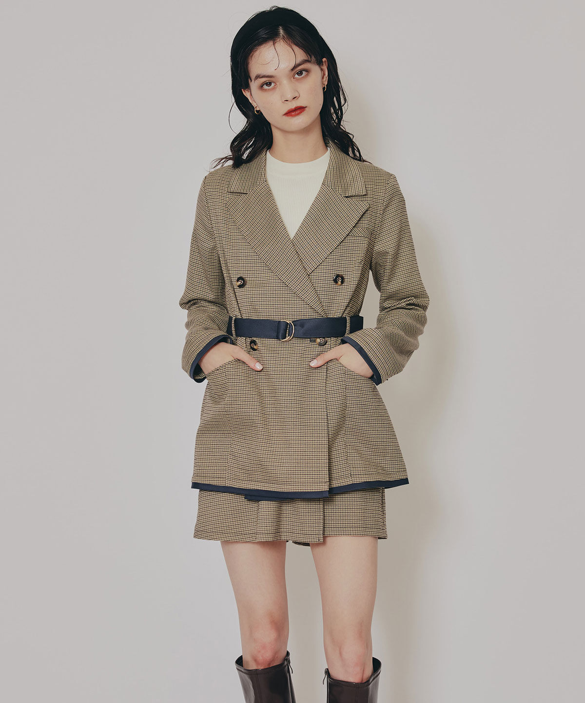 REDYAZEL「グレンチェックミニラップスカートライクショートパンツ」|台形|