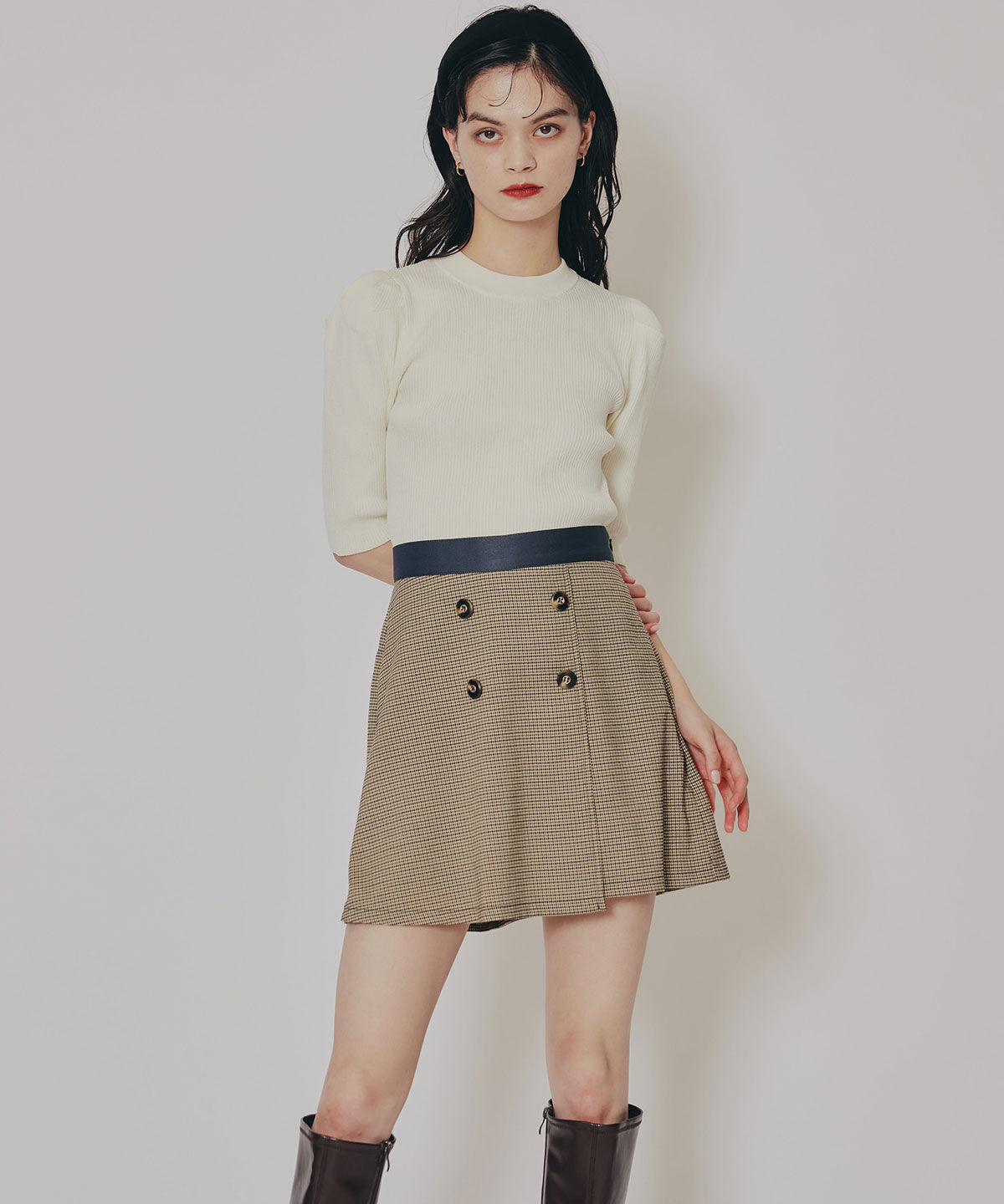REDYAZEL「グレンチェックミニラップスカートライクショートパンツ」|台形|
