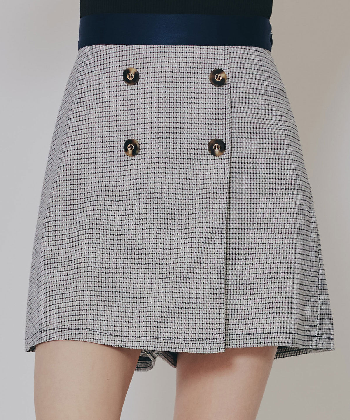 REDYAZEL「グレンチェックミニラップスカートライクショートパンツ」|台形|グレー