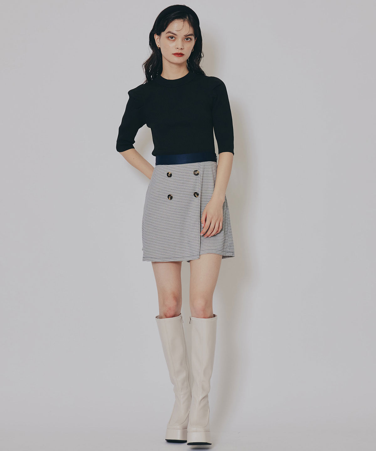 REDYAZEL「グレンチェックミニラップスカートライクショートパンツ」|台形|