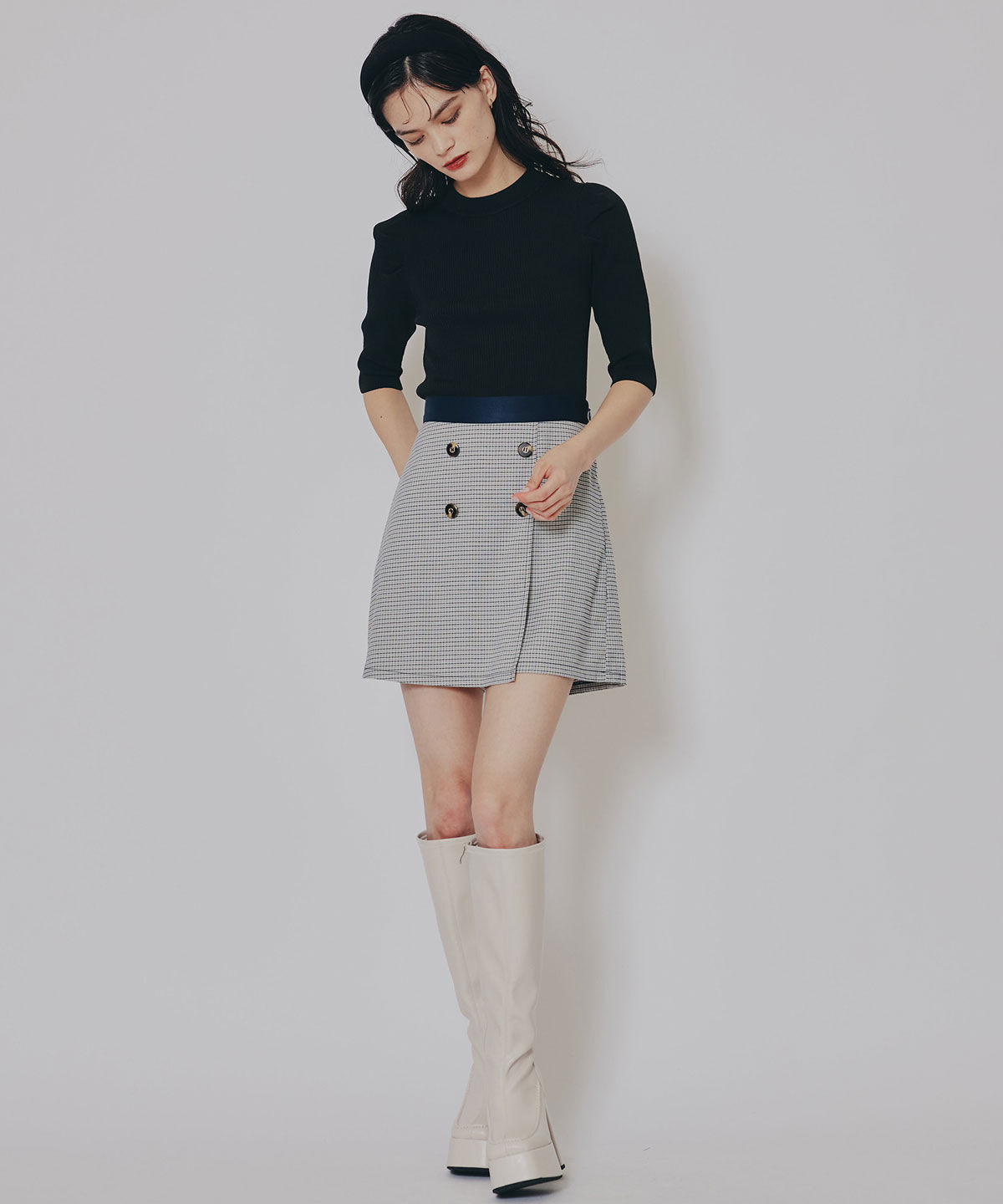 REDYAZEL「グレンチェックミニラップスカートライクショートパンツ」|台形|