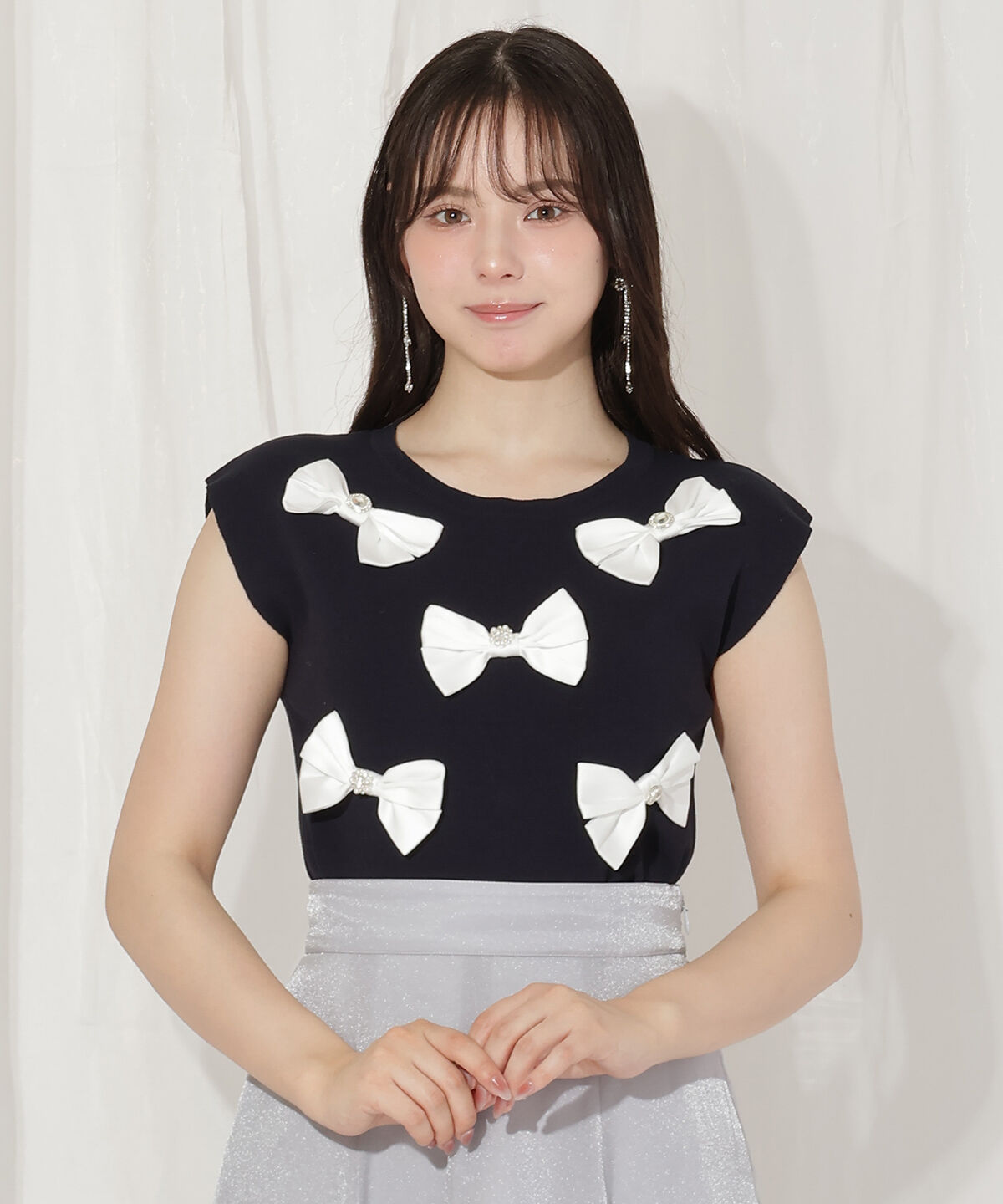 WILLSELECTION「ランダムサテンリボンプルオーバー」|Tシャツ・カットソー|ネイビー