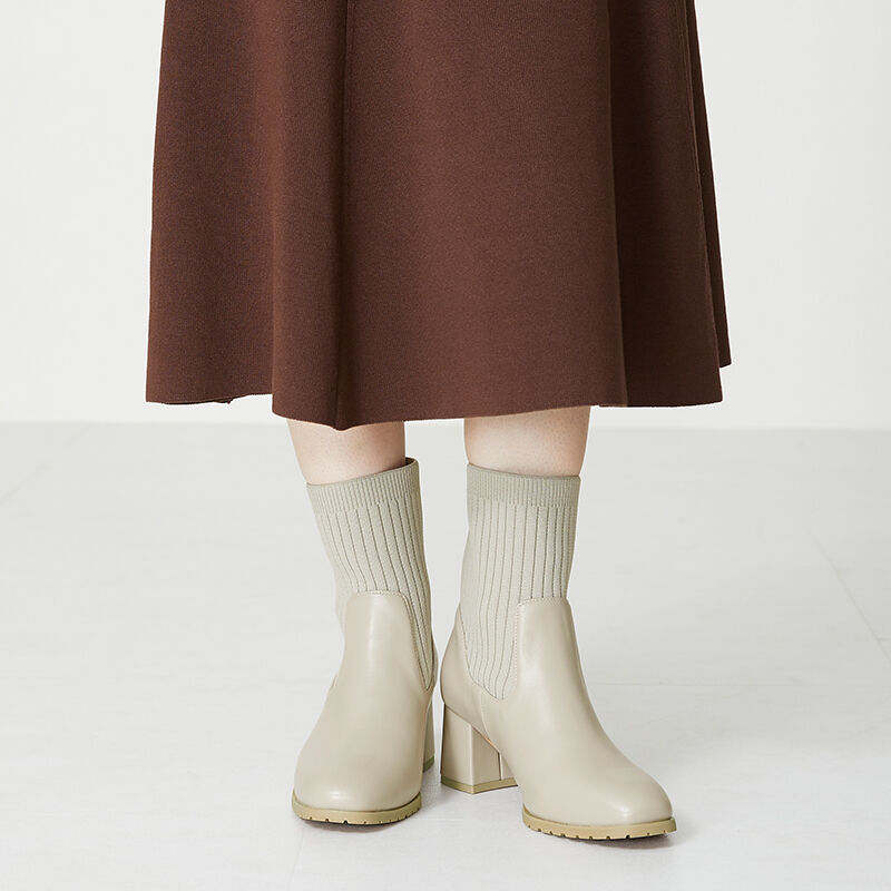 ORiental TRaffic「【 美脚 】スクエアトゥ ニット ヒール ブーツ /31403  足首柔らか ヒール6cm」|ショートブーツ|