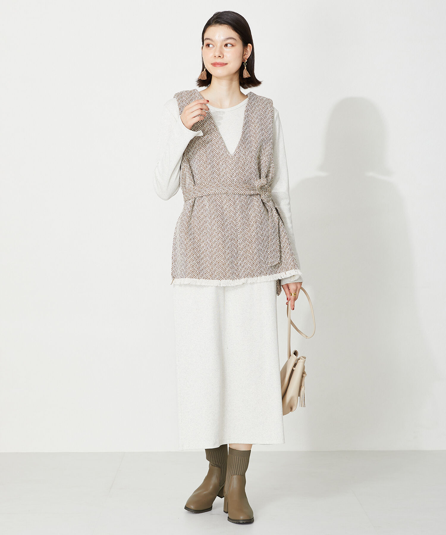 ORiental TRaffic「【 美脚 】スクエアトゥ ニット ヒール ブーツ /31403  足首柔らか ヒール6cm」|ショートブーツ|