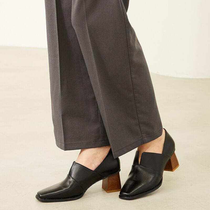 ORiental TRaffic「【トレンド】ウッドヒール甲深パンプス/31311 パンプス 人気 カジュアル ヒール5.5cm シンプル」|パンプス|BLACK