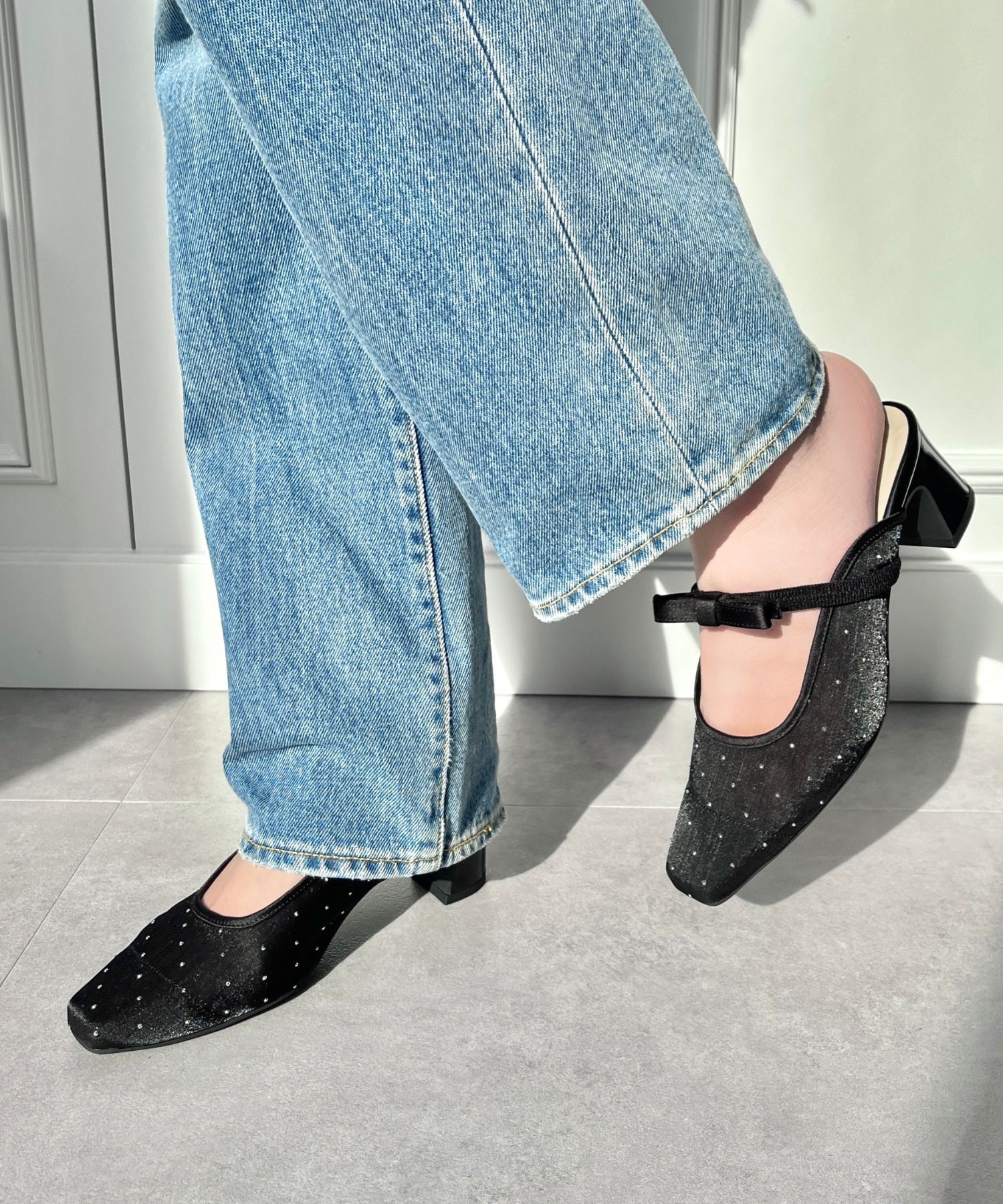 ORiental TRaffic「ラインストーンチュールミュール/41126」|パンプス|BLACK