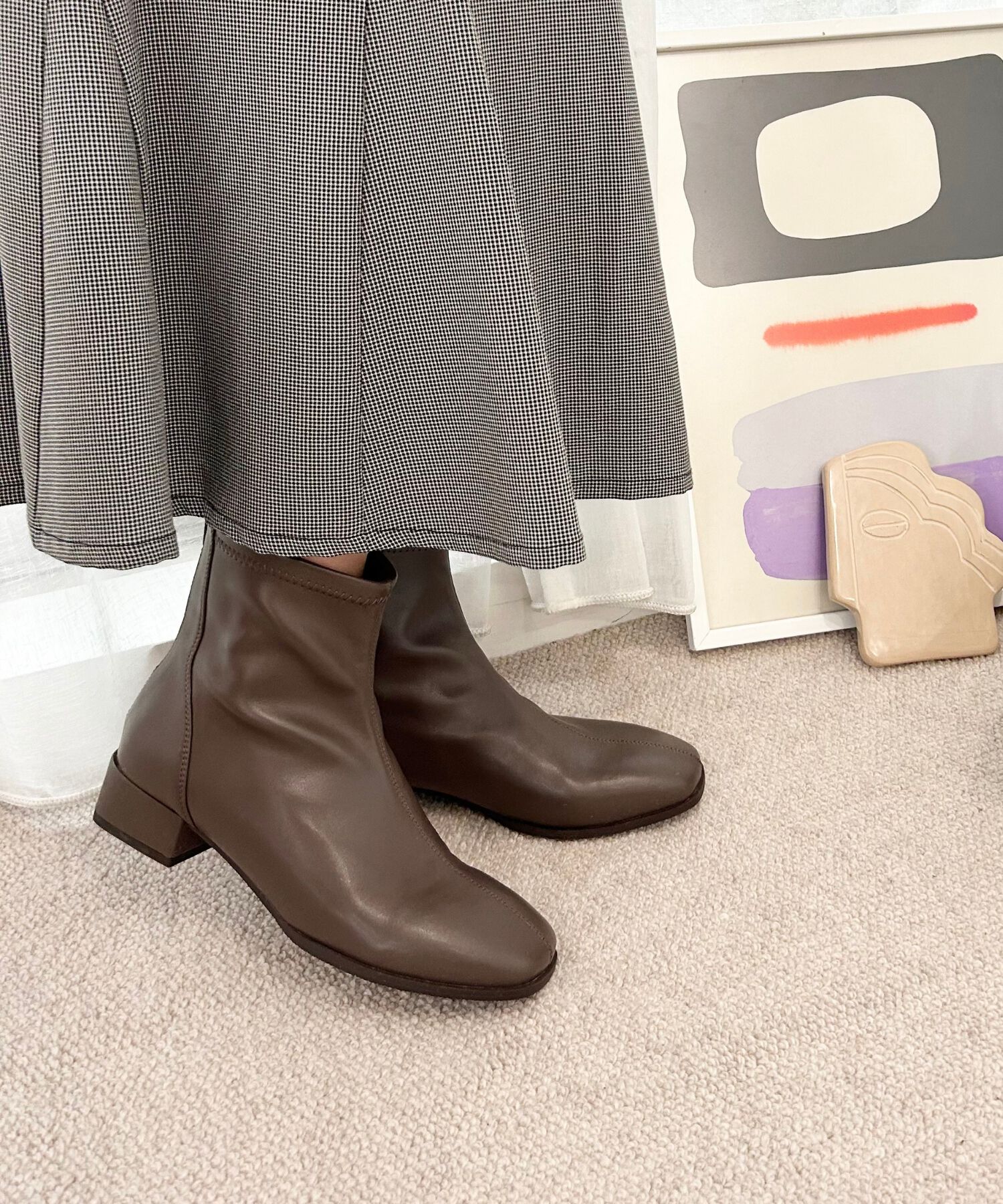 WA Oriental TRaffic「バック ジップ スクエアトゥ ストレッチ ブーツ /42403」|ショートブーツ|