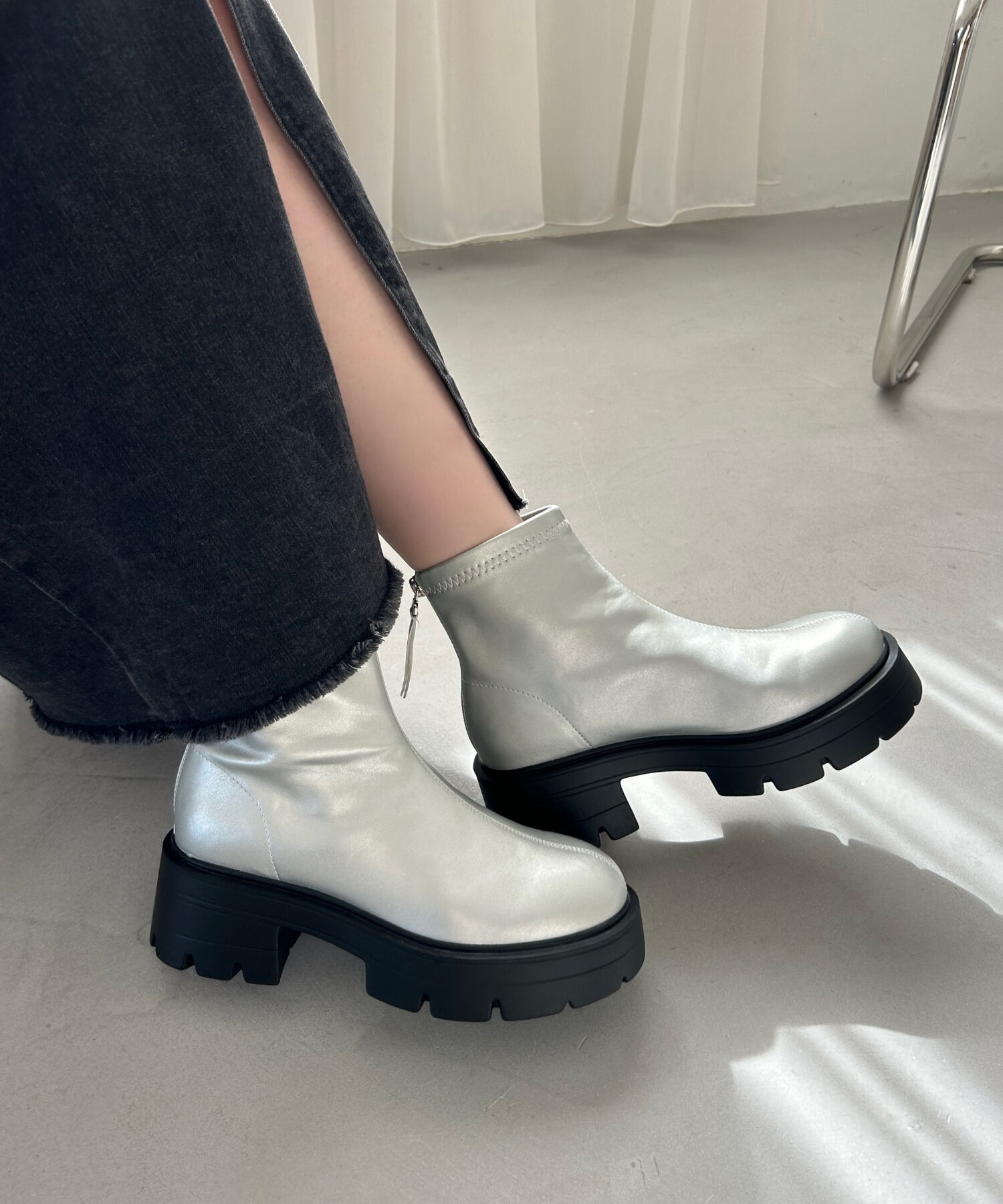 ORiental TRaffic「ソフト レザー 厚底 ショート ブーツ /41416」|ショートブーツ|SILVER