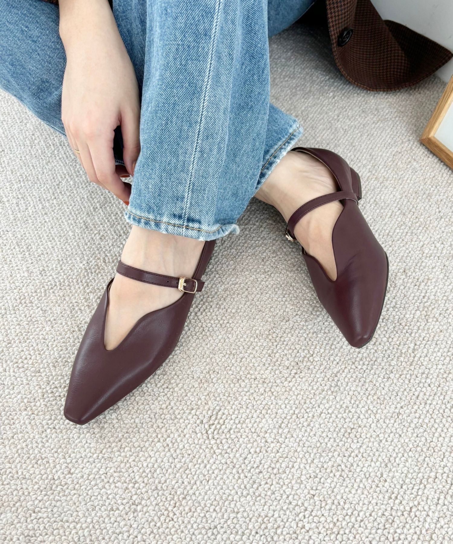 ORiental TRaffic「ベルト デザイン フラットパンプス /45302  ベーシック  シンプル ストラップパンプス」|パンプス|RED