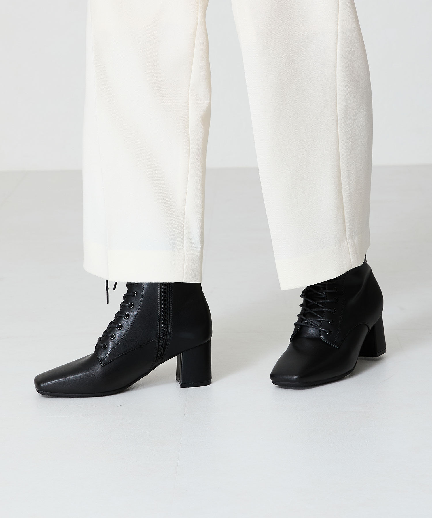 ORiental TRaffic「スクエアトゥ レースアップ ヒールブーツ /41428 袴ブーツ」|ショートブーツ|