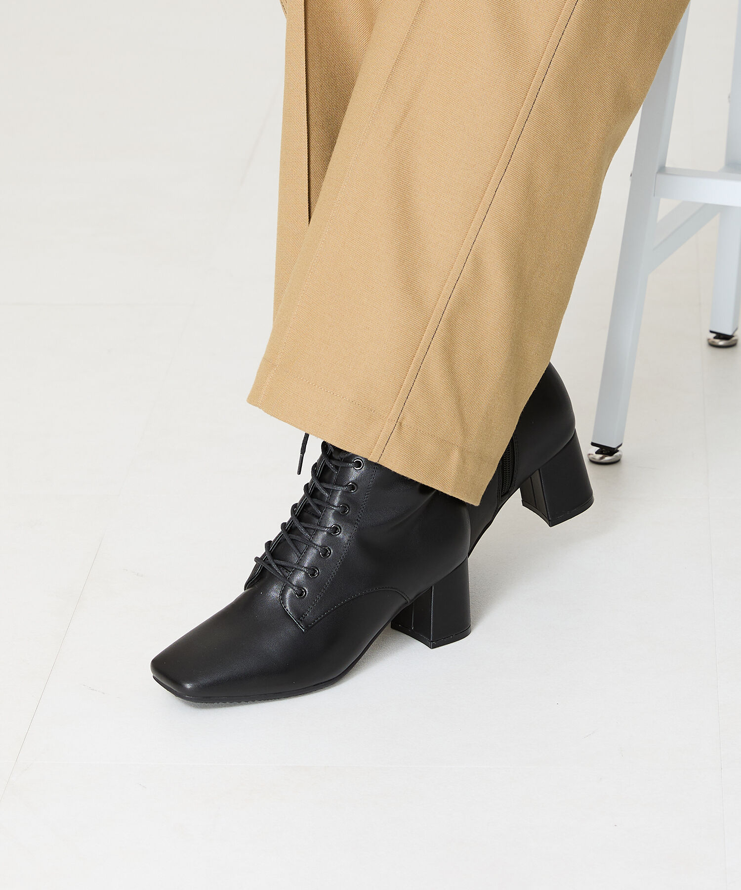 ORiental TRaffic「スクエアトゥ レースアップ ヒールブーツ /41428 袴ブーツ」|ショートブーツ|