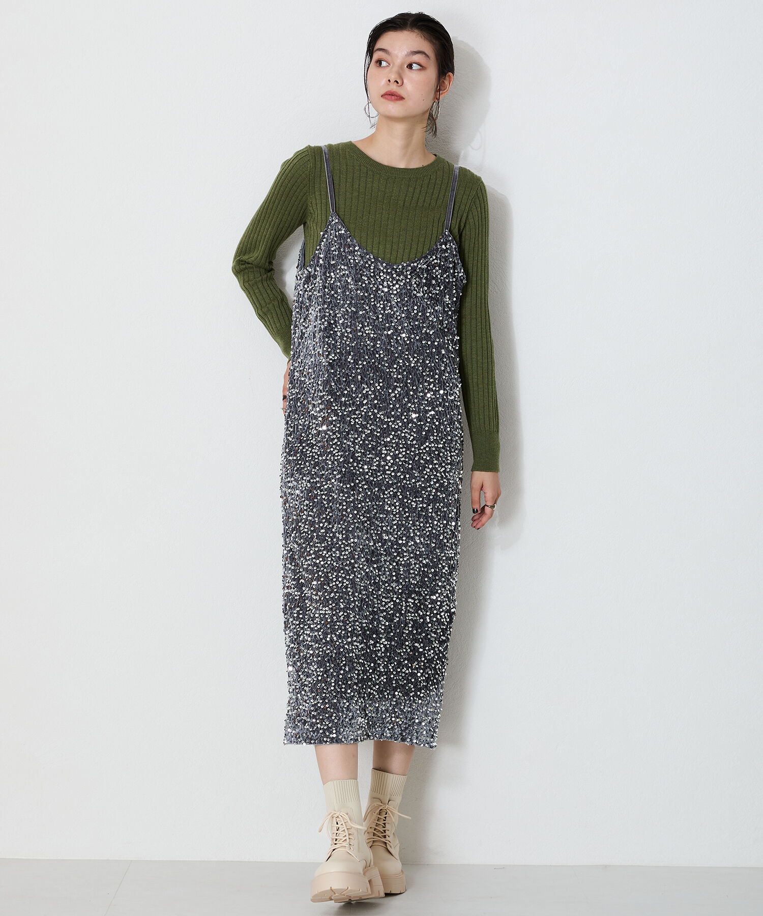 ORiental TRaffic「ニット ソックス レースアップブーツ/41431 厚底 柔らかい」|ショートブーツ|