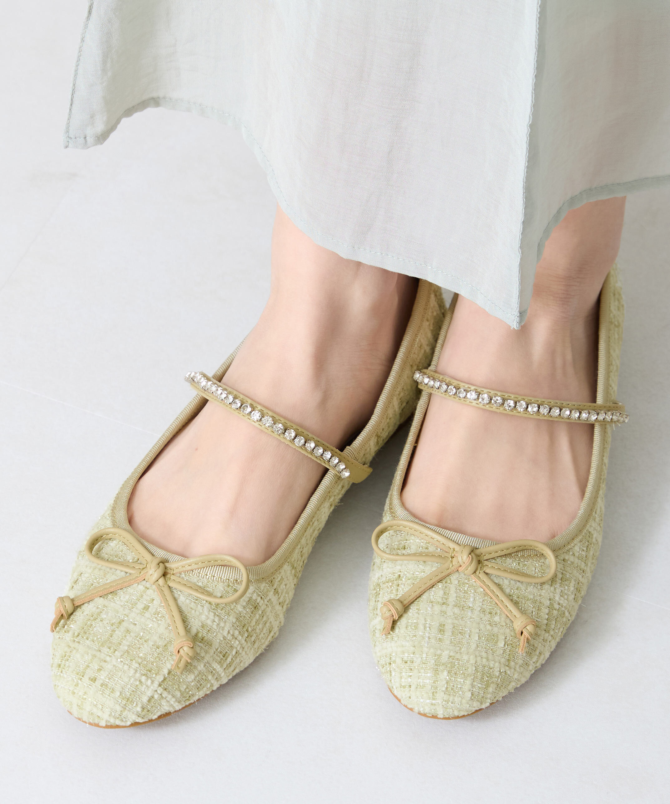 ORiental TRaffic「ツイードバレエストラップパンプス/51106」|パンプス|GREEN