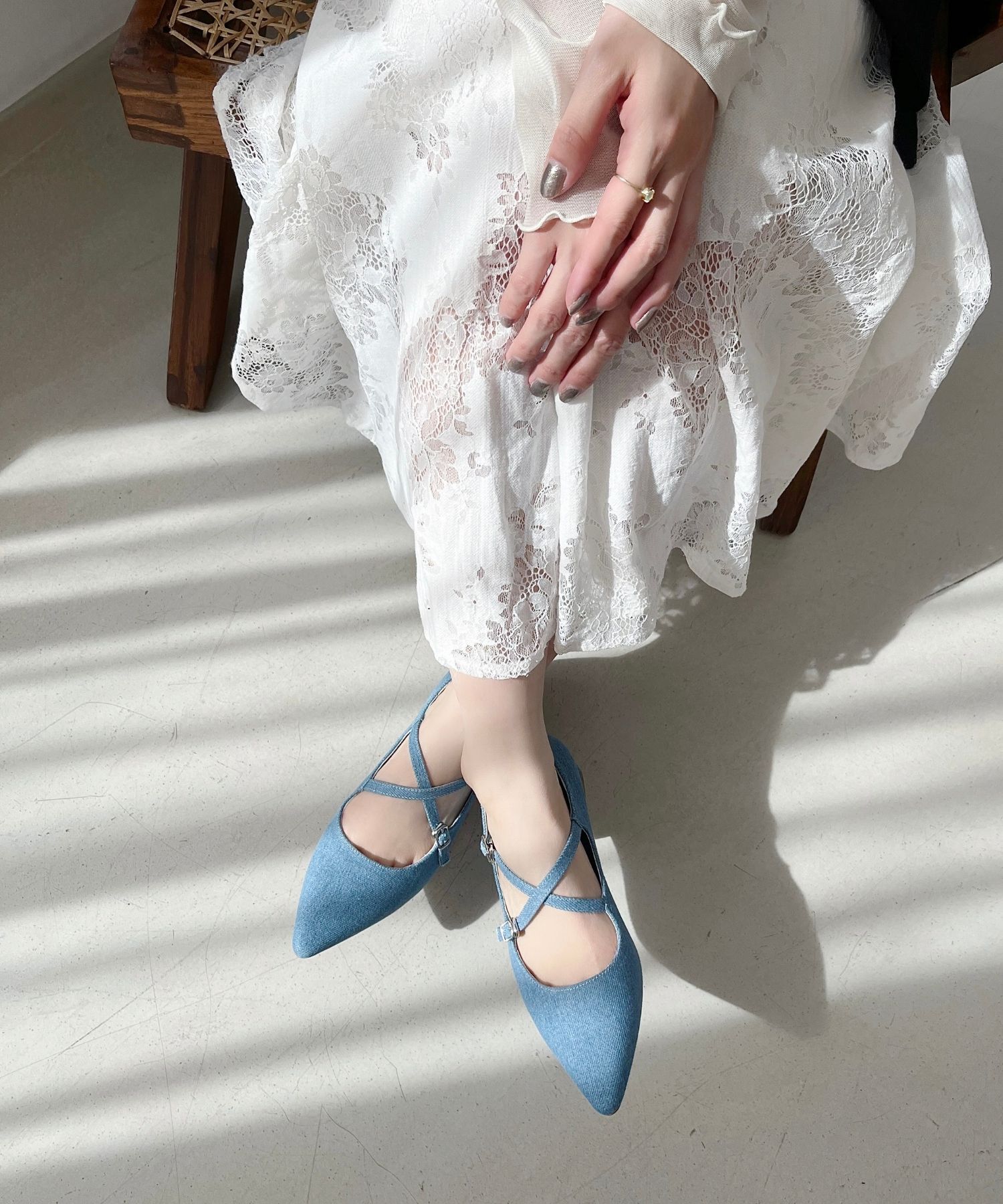 ORiental TRaffic「クロスストラップポインテッドトゥパンプス/51116　フラット トレンド 人気」|パンプス|