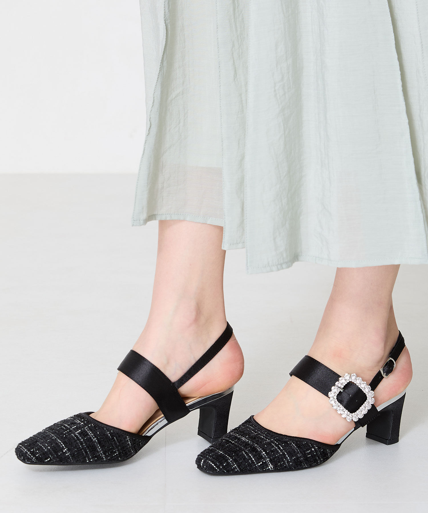ORiental TRaffic「ビジューストラップツイードパンプス/51115」|パンプス|BLACK