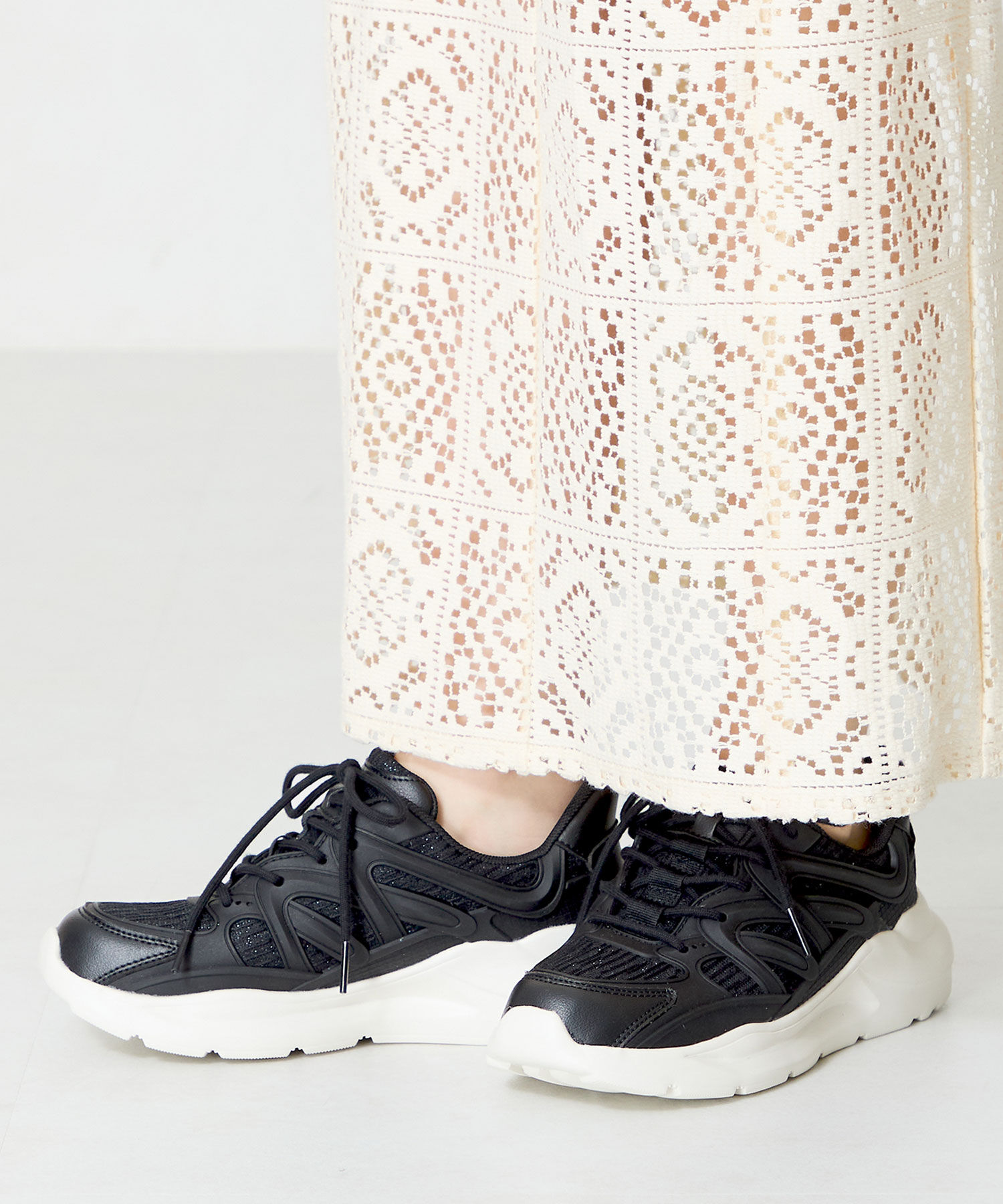 ORiental TRaffic「ラバーパーツ&times;ラメ織りレーススニーカー/OT3760」|スニーカー|