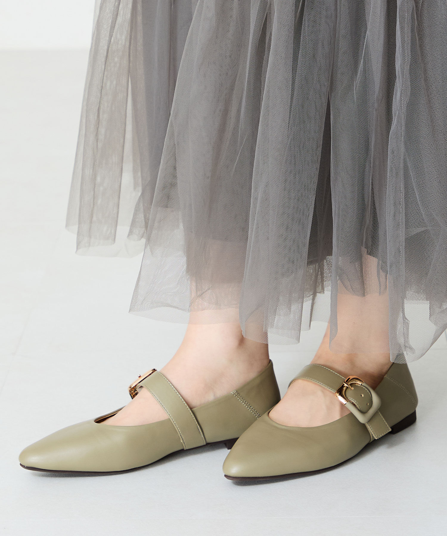 WA Oriental TRaffic「配色バックル柔らかフラットパンプス/52118 パンプス フィット クッション 人気 トレンド」|パンプス|