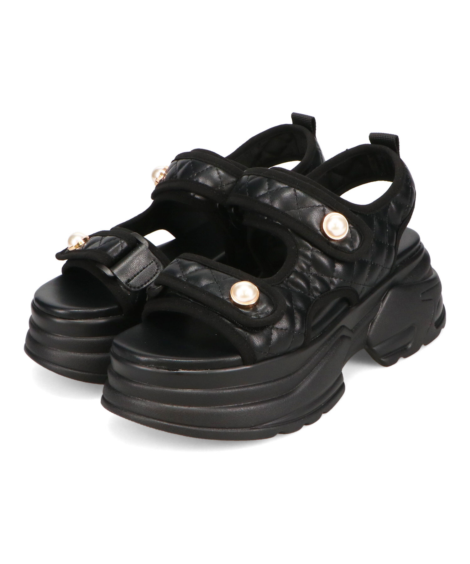 ORiental TRaffic「キルティングパールボタン厚底サンダル/51213 サンダル 厚底 人気」|サンダル|