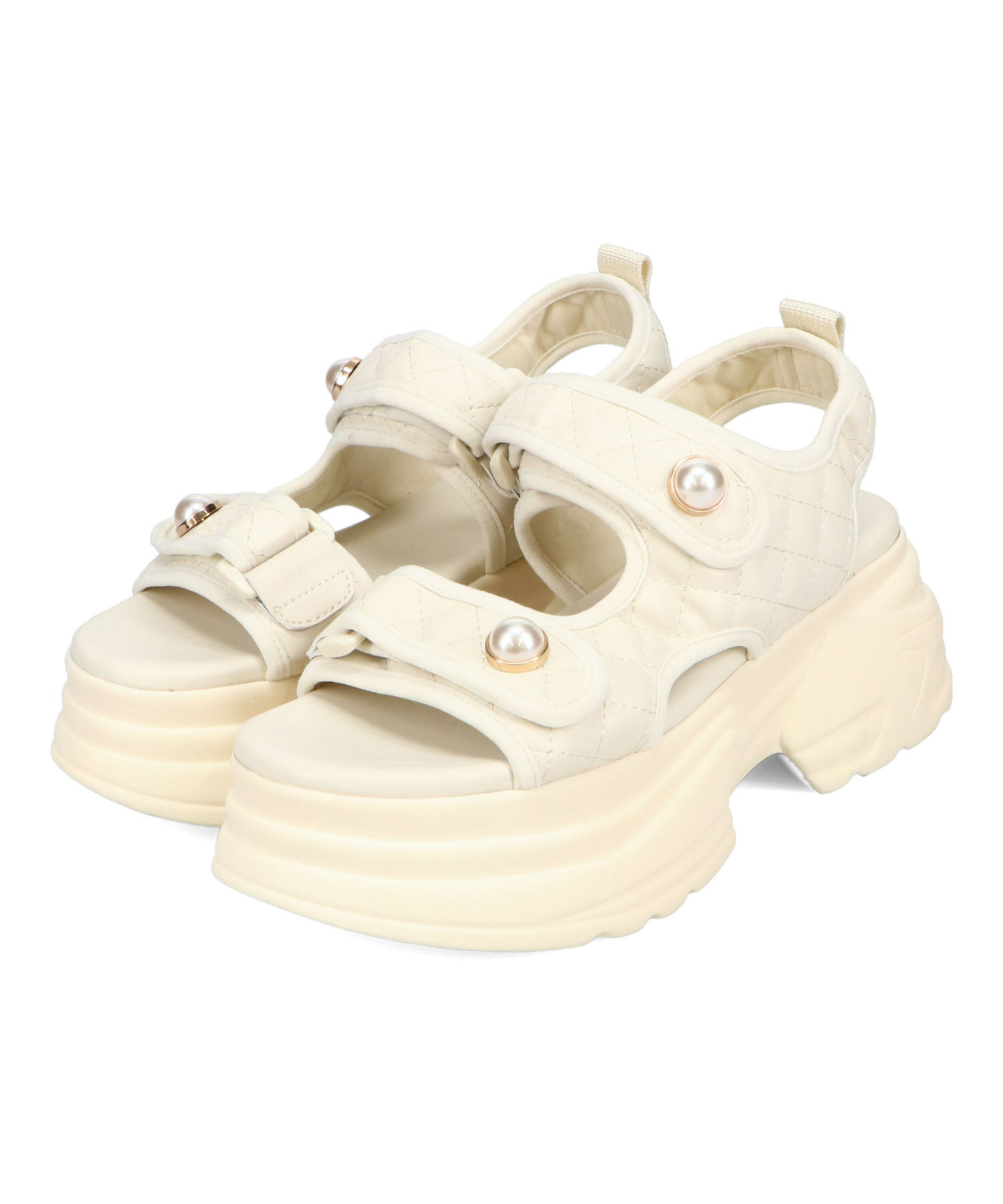 ORiental TRaffic「キルティングパールボタン厚底サンダル/51213 サンダル 厚底 人気」|サンダル|